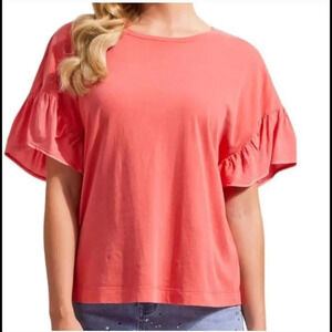 Ten Sixty Sherman Ruffle Sleeve Textured Top - Coral Pink - Size Small NWOT
